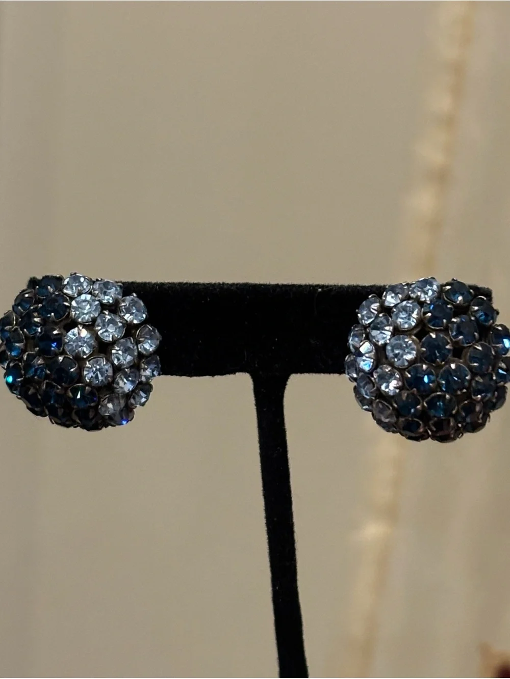 Blue Crystal Dome Clip Earrings